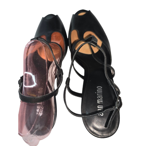 Vintage Ann Marino Manhattan Black Heels Size 9.5 M Open Toe Ankle Strap Stilett - Picture 7 of 10
